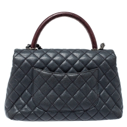 Pre Owned Chanel Grey/Burgundy Caviar Leather and Lizard Medium Coco Top Handle Bag