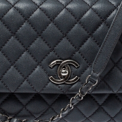 Pre Owned Chanel Grey/Burgundy Caviar Leather and Lizard Medium Coco Top Handle Bag