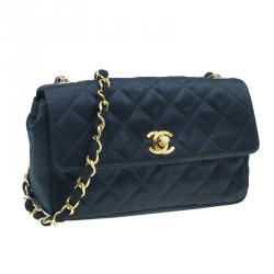 Pre Owned Chanel Black Quilted Satin Vintage Mini Flap Bag 