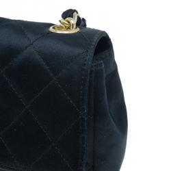 Pre Owned Chanel Black Quilted Satin Vintage Mini Flap Bag 