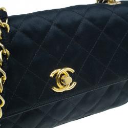 Pre Owned Chanel Black Quilted Satin Vintage Mini Flap Bag 