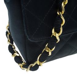 Pre Owned Chanel Black Quilted Satin Vintage Mini Flap Bag 