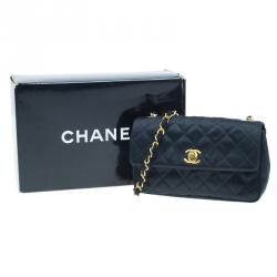 Pre Owned Chanel Black Quilted Satin Vintage Mini Flap Bag 