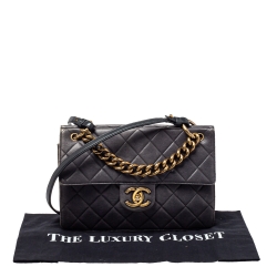 Pre Owned Chanel Grey Quilted Caviar Leather`Chain Top Handle Bag