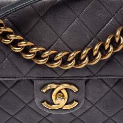 Pre Owned Chanel Grey Quilted Caviar Leather`Chain Top Handle Bag