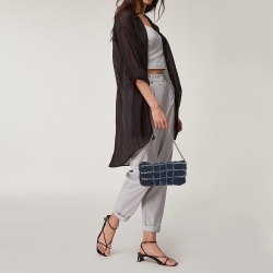 Pre Owned Chanel Blue Quilted Denim Flap Triple Chain Shoulder Bag