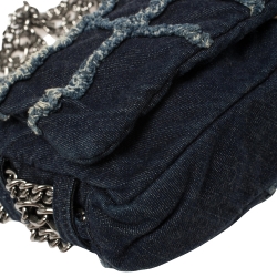 Pre Owned Chanel Blue Quilted Denim Flap Triple Chain Shoulder Bag