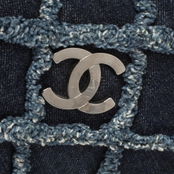 Pre Owned Chanel Blue Quilted Denim Flap Triple Chain Shoulder Bag