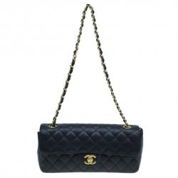 Pre Owned Chanel Black Caviar Leather East West Flap Bag