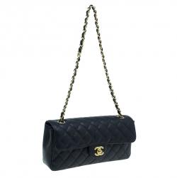 Pre Owned Chanel Black Caviar Leather East West Flap Bag
