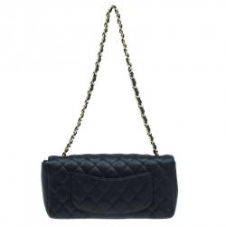 Pre Owned Chanel Black Caviar Leather East West Flap Bag