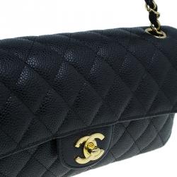 Pre Owned Chanel Black Caviar Leather East West Flap Bag