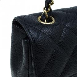 Pre Owned Chanel Black Caviar Leather East West Flap Bag