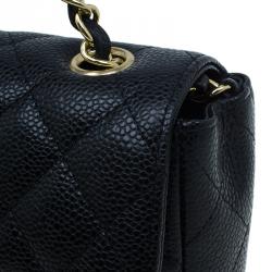 Pre Owned Chanel Black Caviar Leather East West Flap Bag