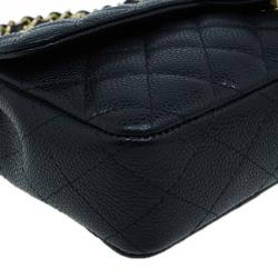 Pre Owned Chanel Black Caviar Leather East West Flap Bag
