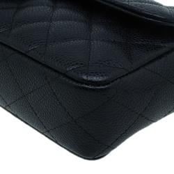Pre Owned Chanel Black Caviar Leather East West Flap Bag