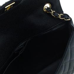 Pre Owned Chanel Black Caviar Leather East West Flap Bag