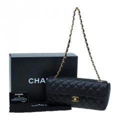 Pre Owned Chanel Black Caviar Leather East West Flap Bag