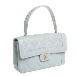 Pre Owned Chanel Minty Green Wild Stitch Leather Small Flap Top Handle Bag