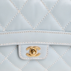 Pre Owned Chanel Minty Green Wild Stitch Leather Small Flap Top Handle Bag