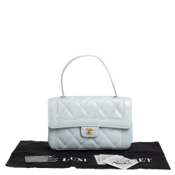 Pre Owned Chanel Minty Green Wild Stitch Leather Small Flap Top Handle Bag