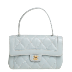 Pre Owned Chanel Minty Green Wild Stitch Leather Small Flap Top Handle Bag