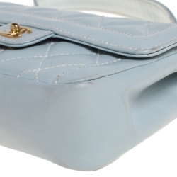 Pre Owned Chanel Minty Green Wild Stitch Leather Small Flap Top Handle Bag