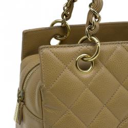 مملوكة مسبقًا Chanel Beige Quilted Caviar Leather Petite Timeless Shopper Tote