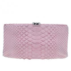 Pre Owned حقيبة كلتش شانيل جلد ثعبان وردي