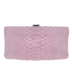 Pre Owned حقيبة كلتش شانيل جلد ثعبان وردي