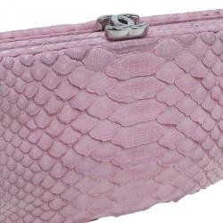 Pre Owned حقيبة كلتش شانيل جلد ثعبان وردي