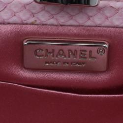 Pre Owned حقيبة كلتش شانيل جلد ثعبان وردي