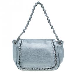 Chanel Silver Leather Jumbo Luxe Ligne Flap Bag