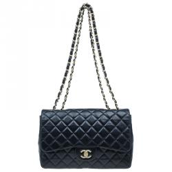 Pre Owned حقيبة يد شانيل جامبو سنغل بغطاء جلد عجل مبطن سوداء 