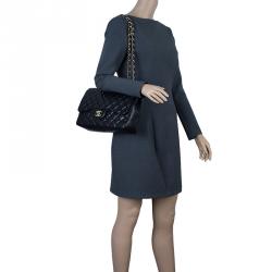 Pre Owned حقيبة يد شانيل جامبو سنغل بغطاء جلد عجل مبطن سوداء 