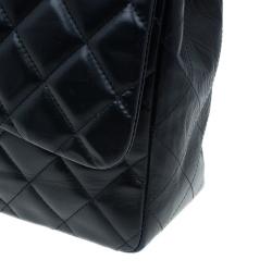 Pre Owned حقيبة يد شانيل جامبو سنغل بغطاء جلد عجل مبطن سوداء 