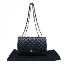 Pre Owned حقيبة يد شانيل جامبو سنغل بغطاء جلد عجل مبطن سوداء 