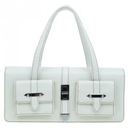 Chanel Off White Leather Double Pocket Satchel Bag