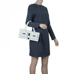 Pre Owned Chanel Off White Leather Double Pocket Satchel Bag