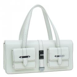 Pre Owned Chanel Off White Leather Double Pocket Satchel Bag