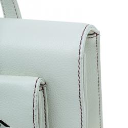 Pre Owned Chanel Off White Leather Double Pocket Satchel Bag