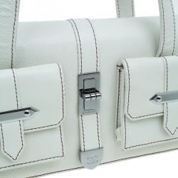 Pre Owned Chanel Off White Leather Double Pocket Satchel Bag