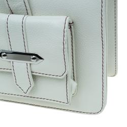 Pre Owned Chanel Off White Leather Double Pocket Satchel Bag