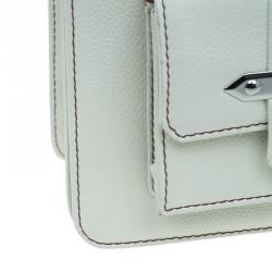 Pre Owned Chanel Off White Leather Double Pocket Satchel Bag