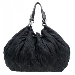 Pre Owned Chanel Black Denim XL Coco Cabas Spirit Hobo Bag