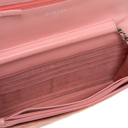 Pre Owned Chanel Pink Quilted Patent Leather Classic Wallet on Chain