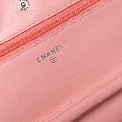 Pre Owned Chanel Pink Quilted Patent Leather Classic Wallet on Chain