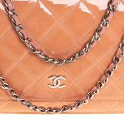 Pre Owned Chanel Pink Quilted Patent Leather Classic Wallet on Chain