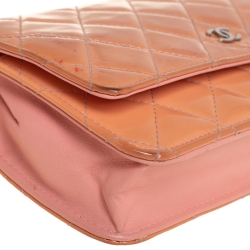 Pre Owned Chanel Pink Quilted Patent Leather Classic Wallet on Chain