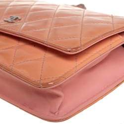 Pre Owned Chanel Pink Quilted Patent Leather Classic Wallet on Chain